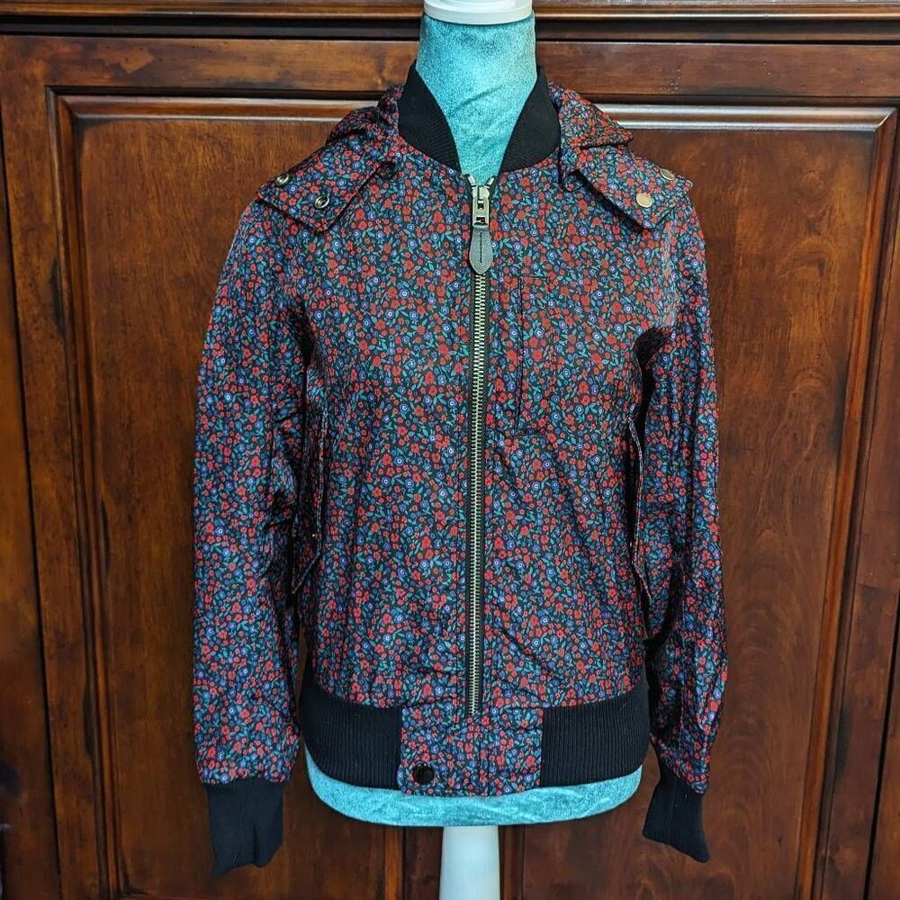 NWT Coach Floral Varsity Bomber Water Resistant Zip Jacket w/ Removable Hood XS